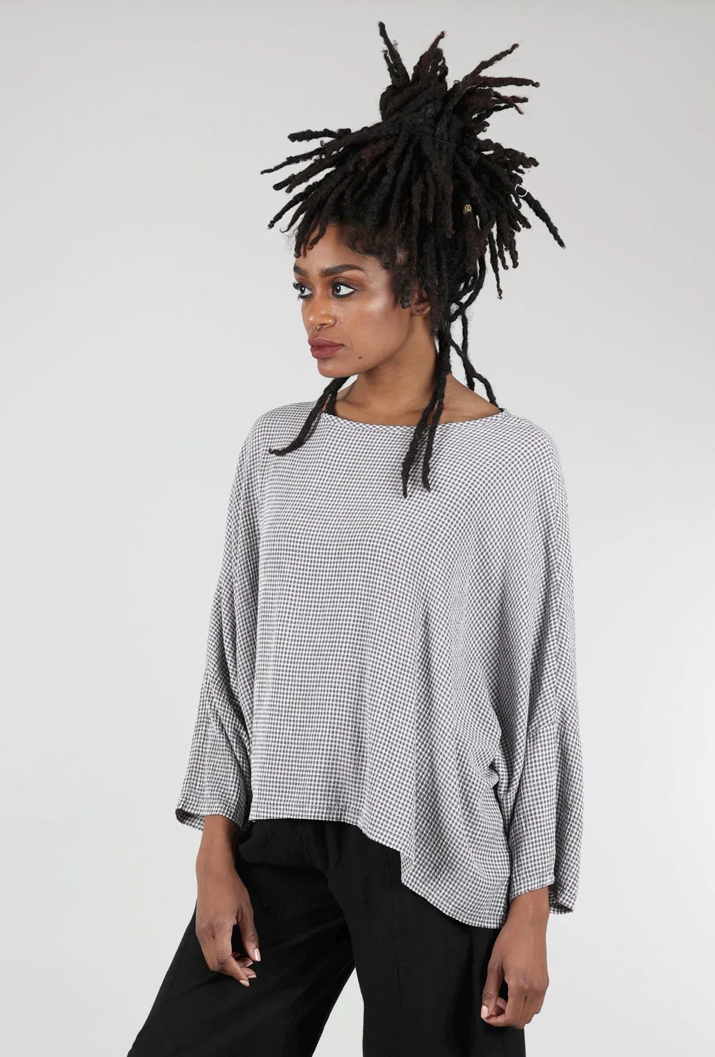 Crinkle Check Crop Top, Cobblestone Gray