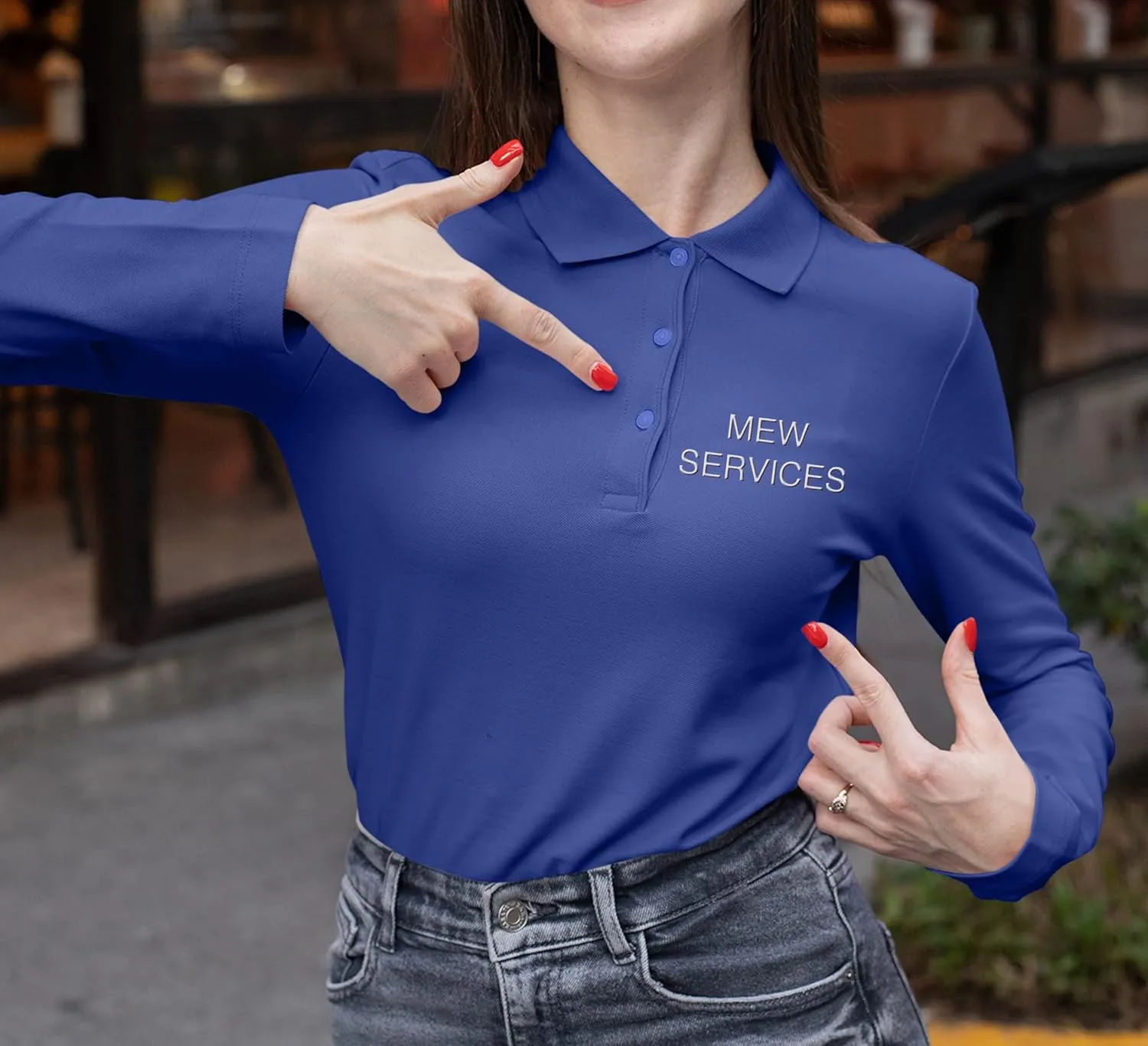 Custom Embroidered Long Sleeve Polo Shirt for Women Personalized Embroidery Text