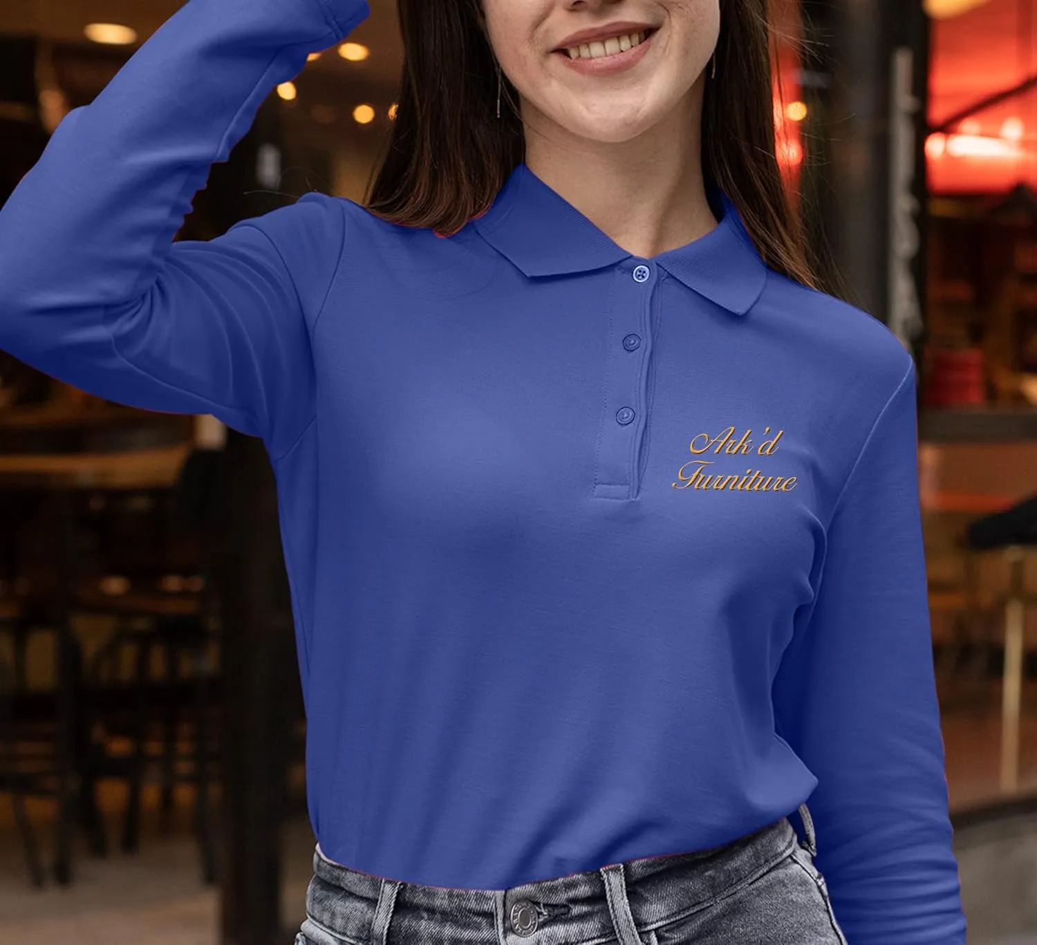 Custom Embroidered Long Sleeve Polo Shirt for Women Personalized Embroidery Text