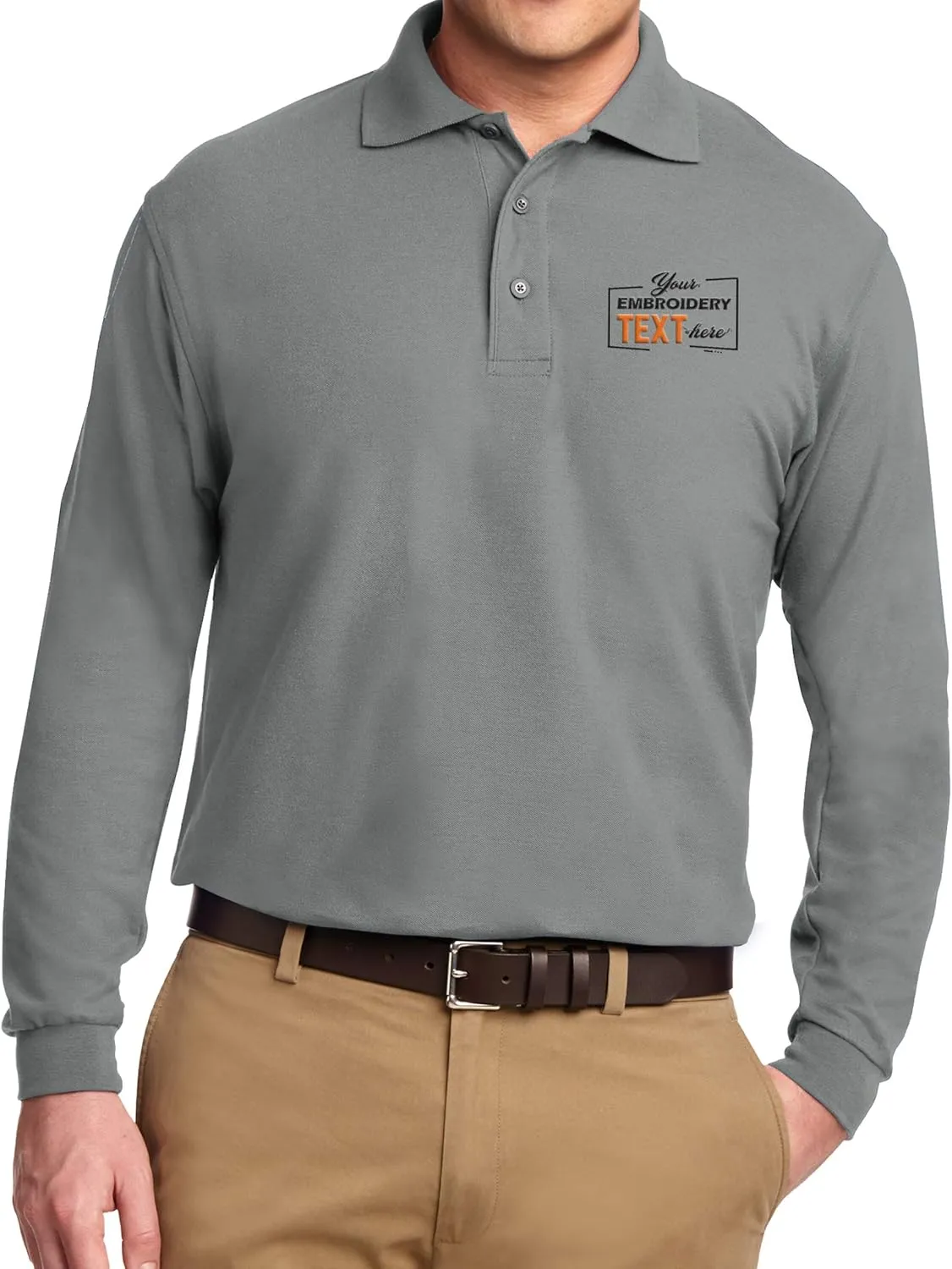 Custom Embroidered Long Sleeve Polo Shirts for Men Personalized Embroidery Text