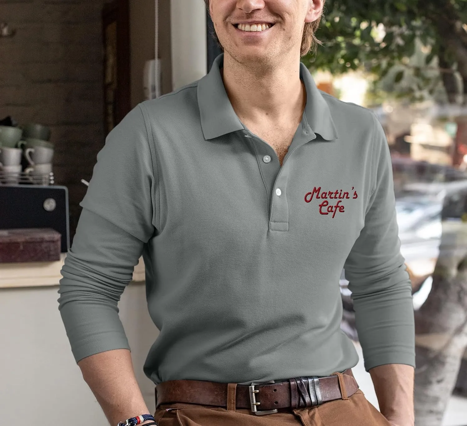 Custom Embroidered Long Sleeve Polo Shirts for Men Personalized Embroidery Text