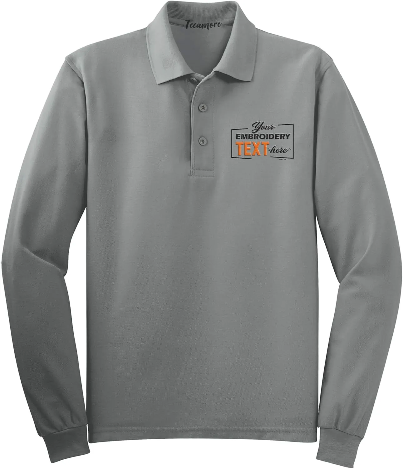 Custom Embroidered Long Sleeve Polo Shirts for Men Personalized Embroidery Text