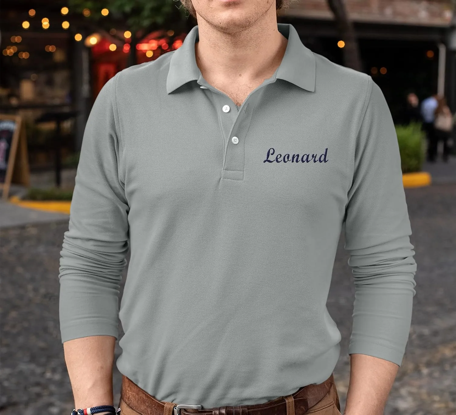 Custom Embroidered Long Sleeve Polo Shirts for Men Personalized Embroidery Text