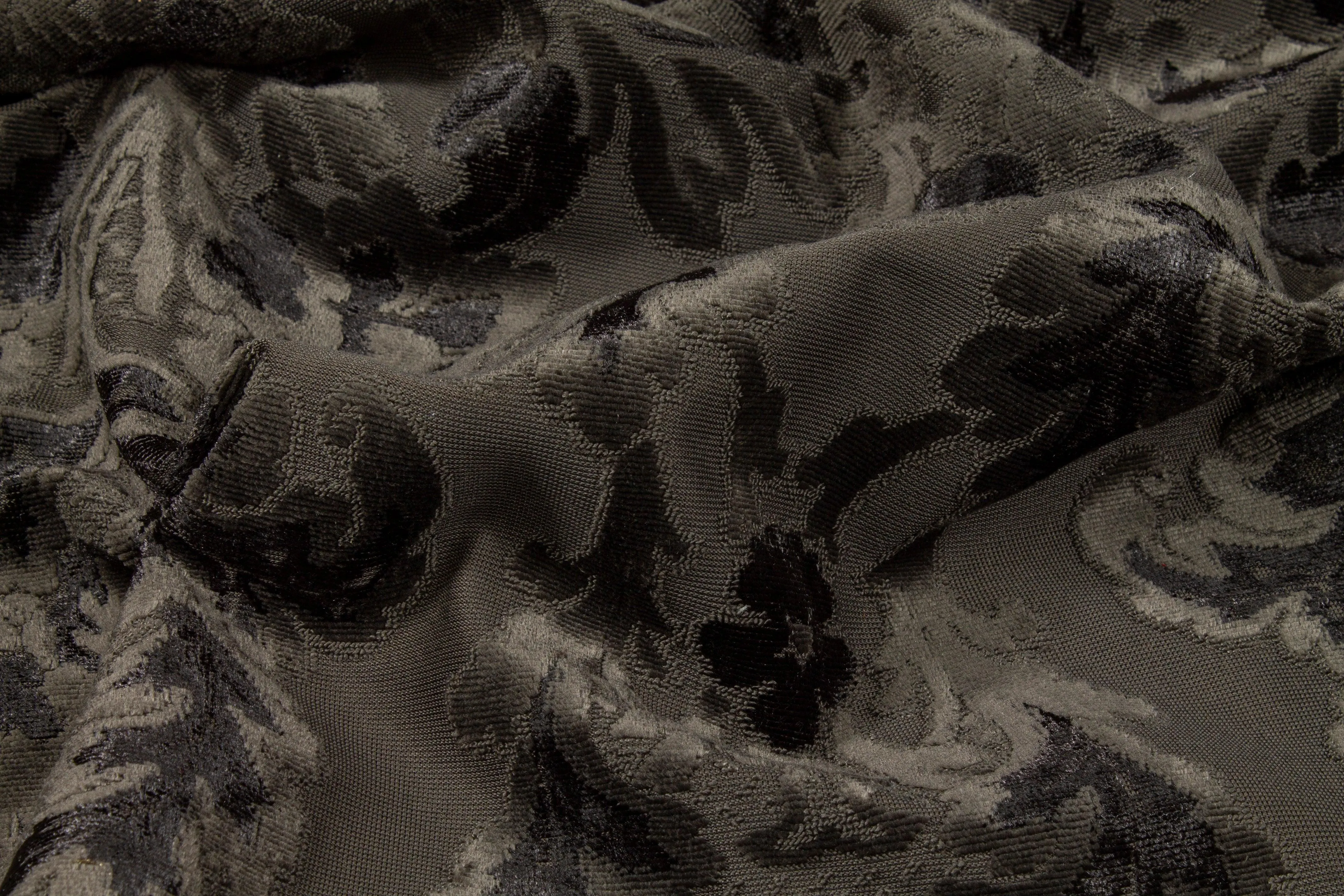 Damask Cut Velvet Upholstery - Charcoal Gray