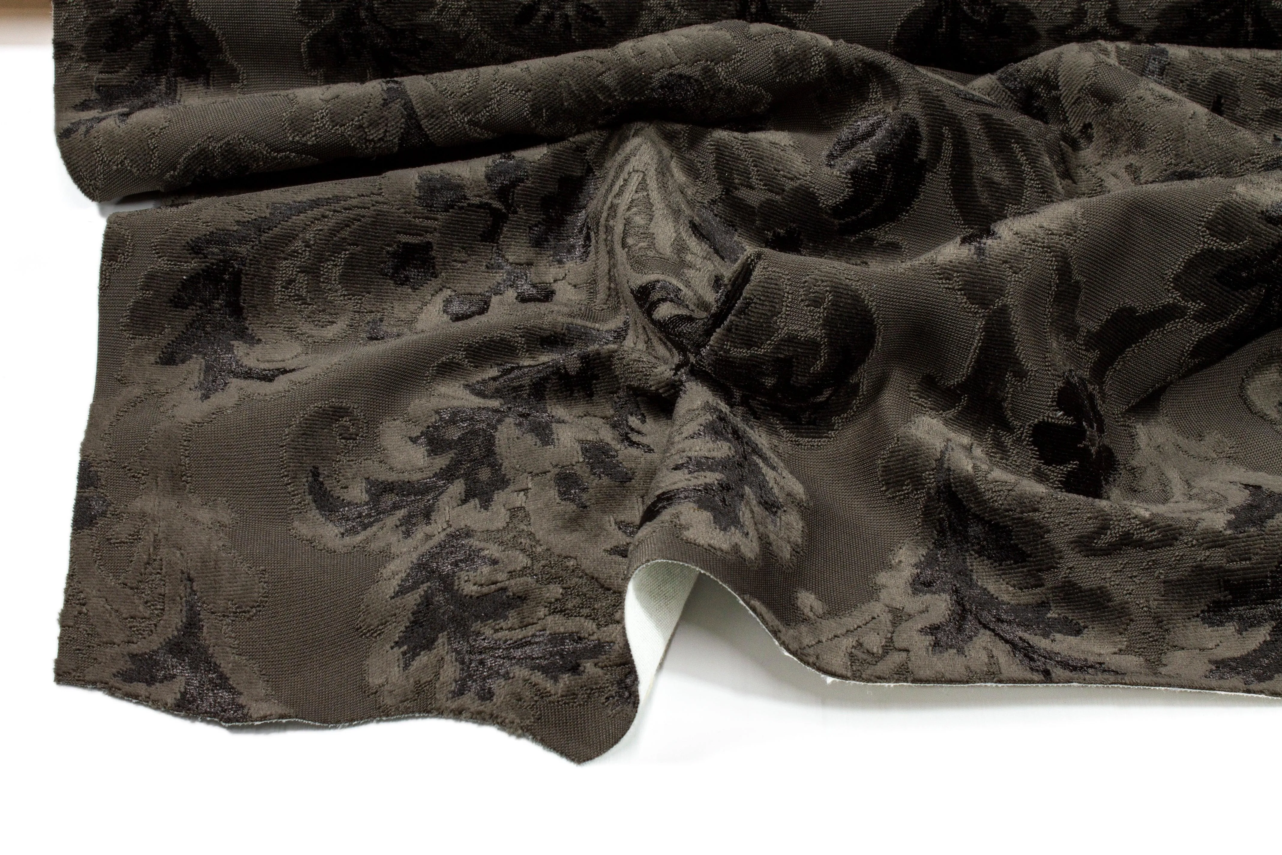 Damask Cut Velvet Upholstery - Charcoal Gray