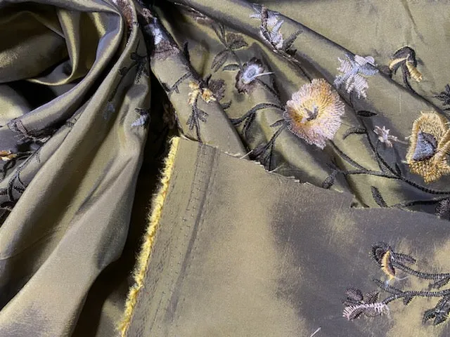 DEAL! Duchess Aurora Olive Green Iridescence Faux Silk Embroidered Fabric