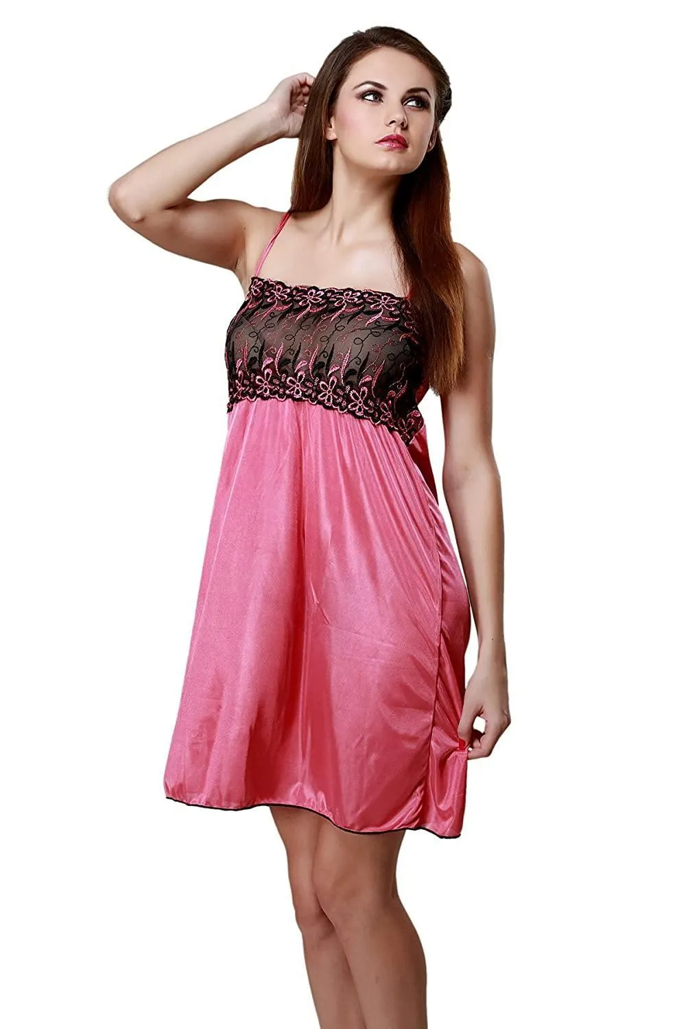 Designer mart Women's Solid Maroon Nighty