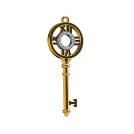 Diamond Key Pendant with Roman Numerals 14K Yellow Gold (0.14 ct. tw.)