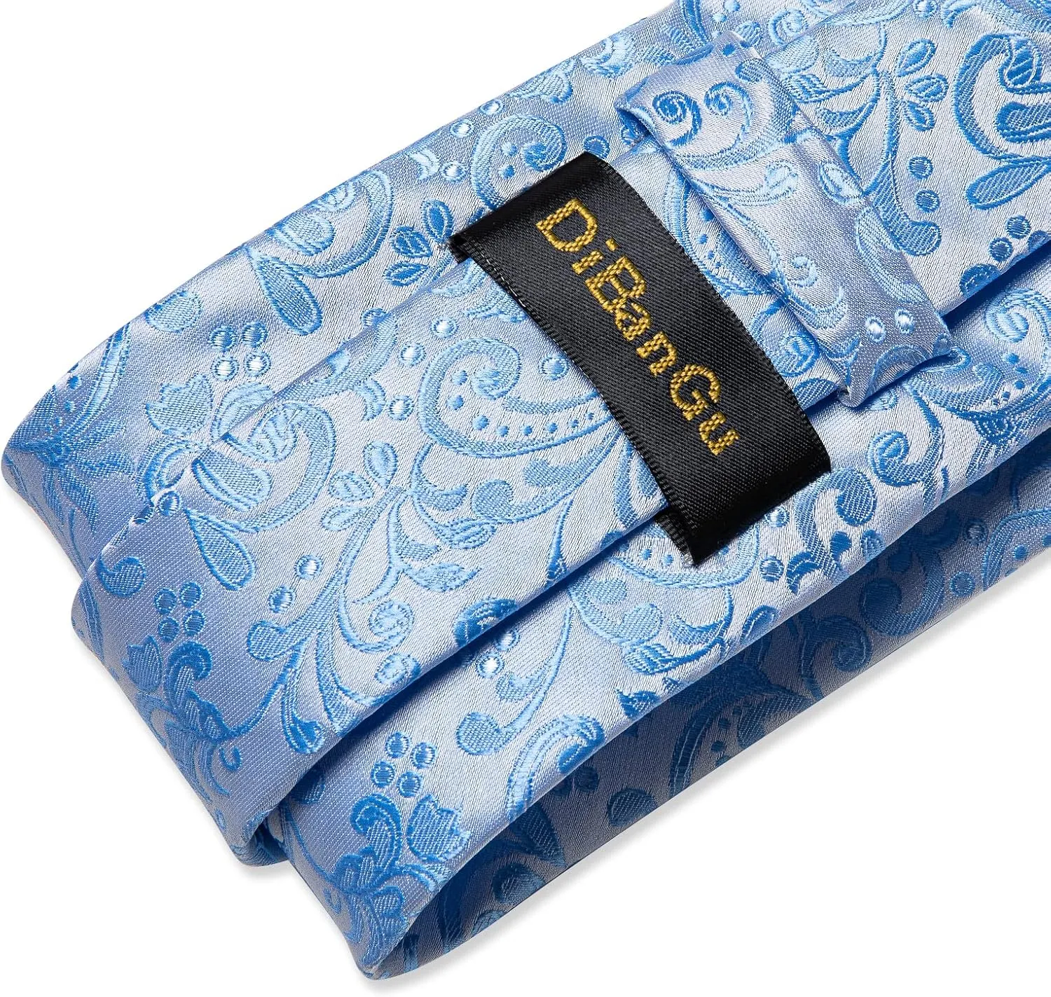 DiBanGu Silk Floral Ties for Men Woven Paisley Necktie and Tie Clip Handkerchief Cufflinks Set for Party Wedding