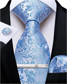 DiBanGu Silk Floral Ties for Men Woven Paisley Necktie and Tie Clip Handkerchief Cufflinks Set for Party Wedding