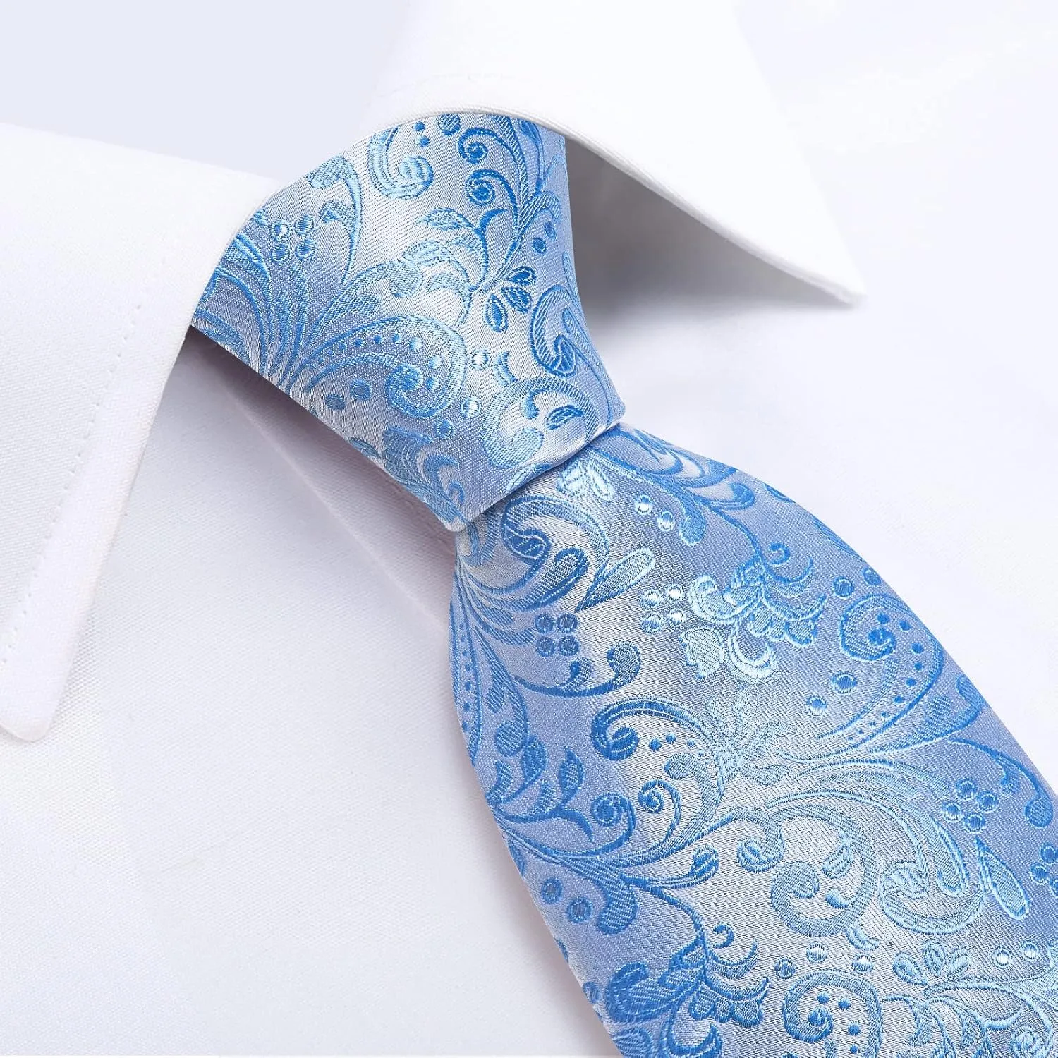 DiBanGu Silk Floral Ties for Men Woven Paisley Necktie and Tie Clip Handkerchief Cufflinks Set for Party Wedding