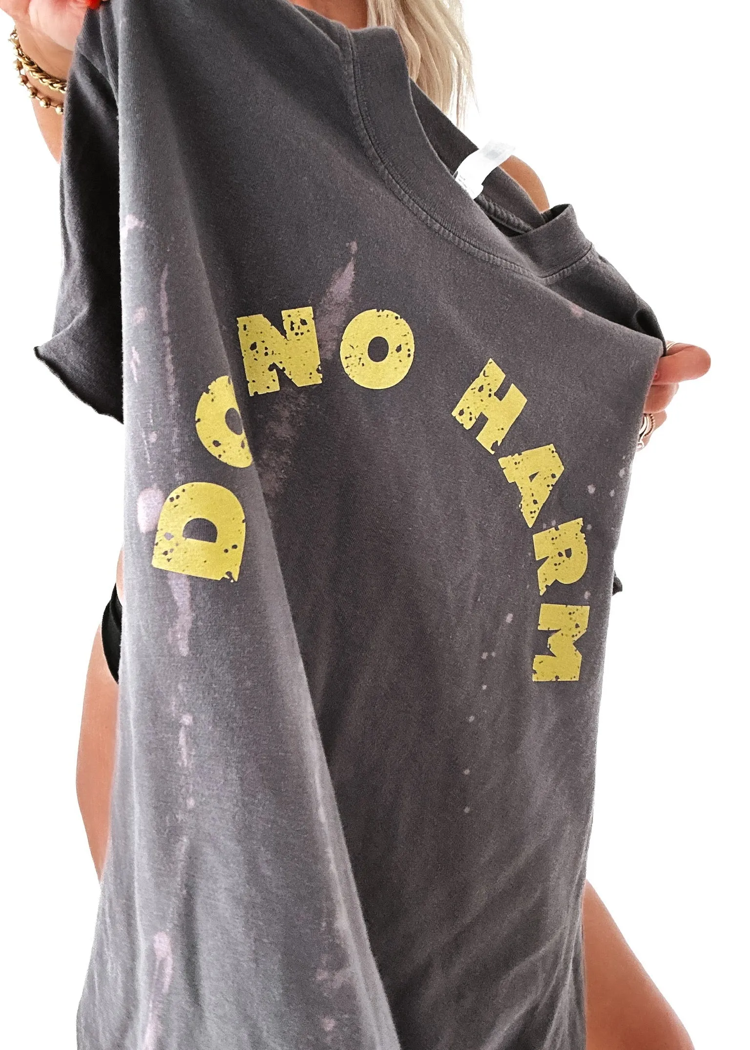 DO NO HARM BLEACHED OUT SIDE SLIT TEE