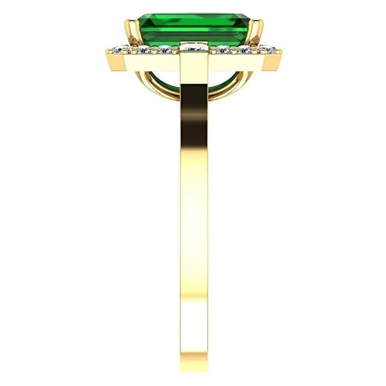 Emerald and Diamond Halo Ring 18K Yellow Gold