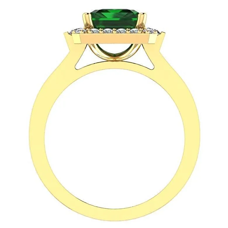 Emerald and Diamond Halo Ring 18K Yellow Gold