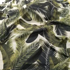 End of BOlt : 4-1/4th yards of Designer Deadstock Soft Crepe Blousewear Taupe and Green Foliage Resortwear Woven-remnant