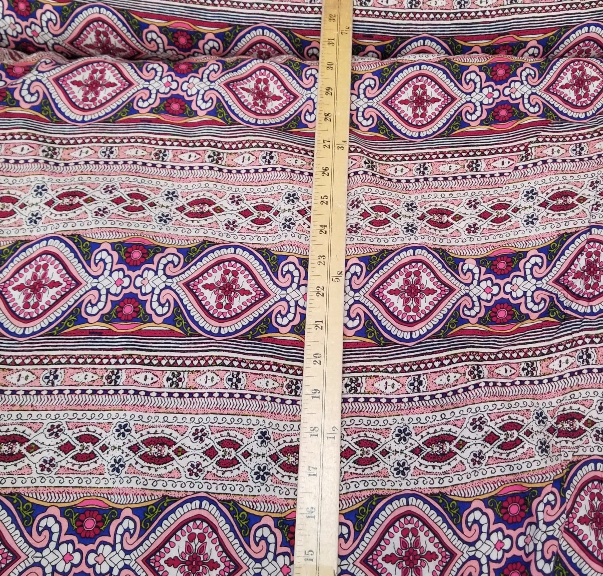 End of BOlt: 4 yards of Designer Boho Horizontal Stripe Rayon Challis Matte Woven- remnant