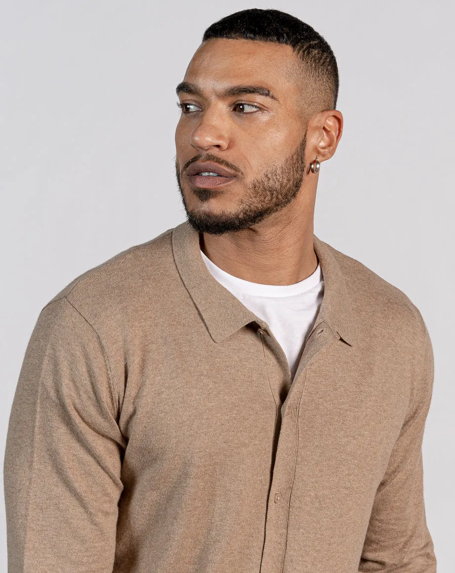 ESSENTIAL BUTTON THROUGH KNITTED SHIRT - LIGHT STONE