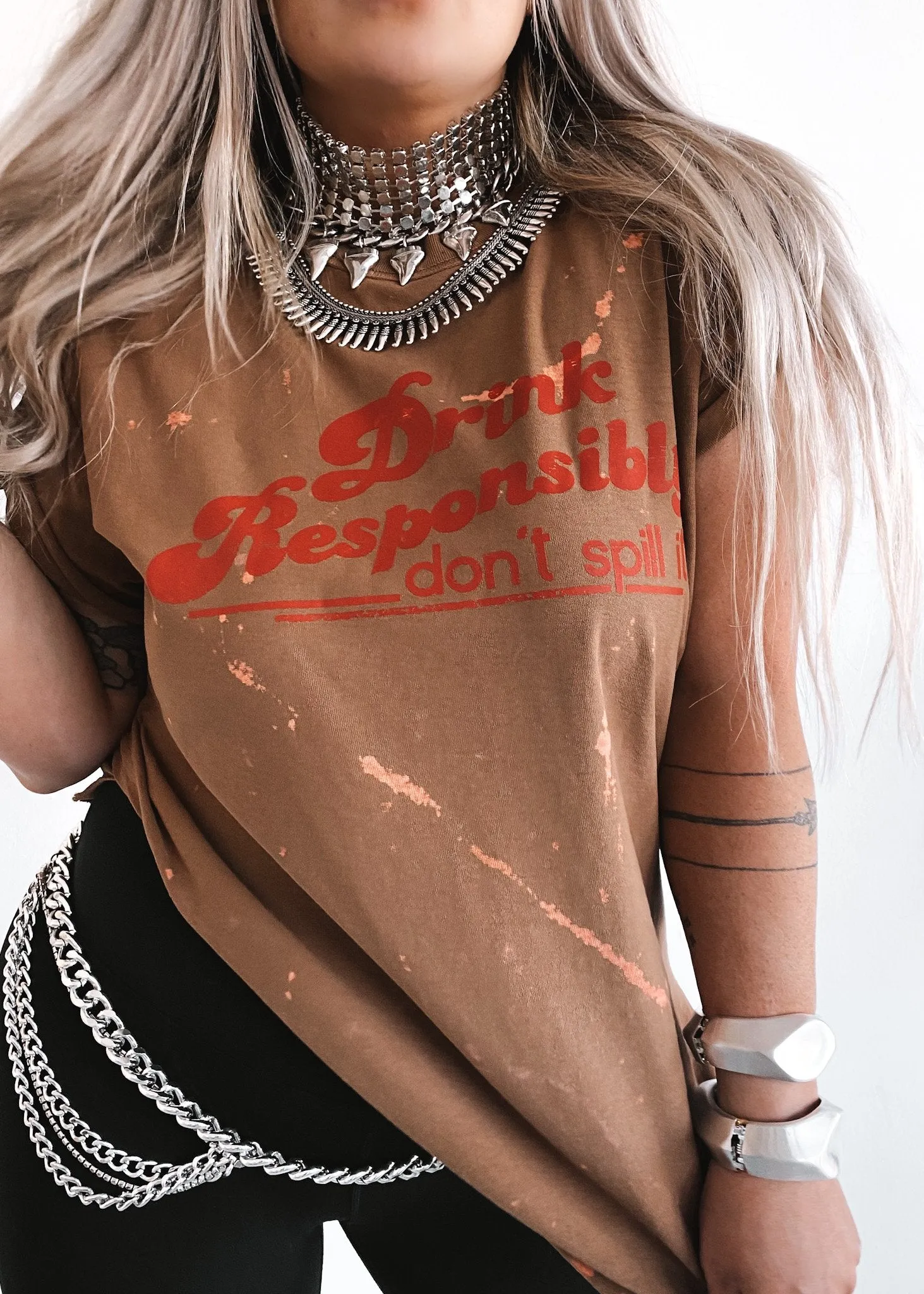 FINAL SALE: DRINK RESPONSIBLY BLEACHED OUT SIDE SLIT TEE