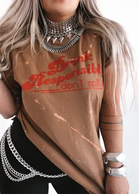 FINAL SALE: DRINK RESPONSIBLY BLEACHED OUT SIDE SLIT TEE