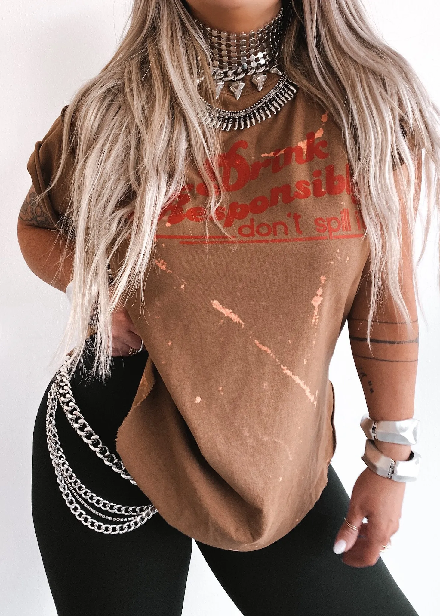 FINAL SALE: DRINK RESPONSIBLY BLEACHED OUT SIDE SLIT TEE