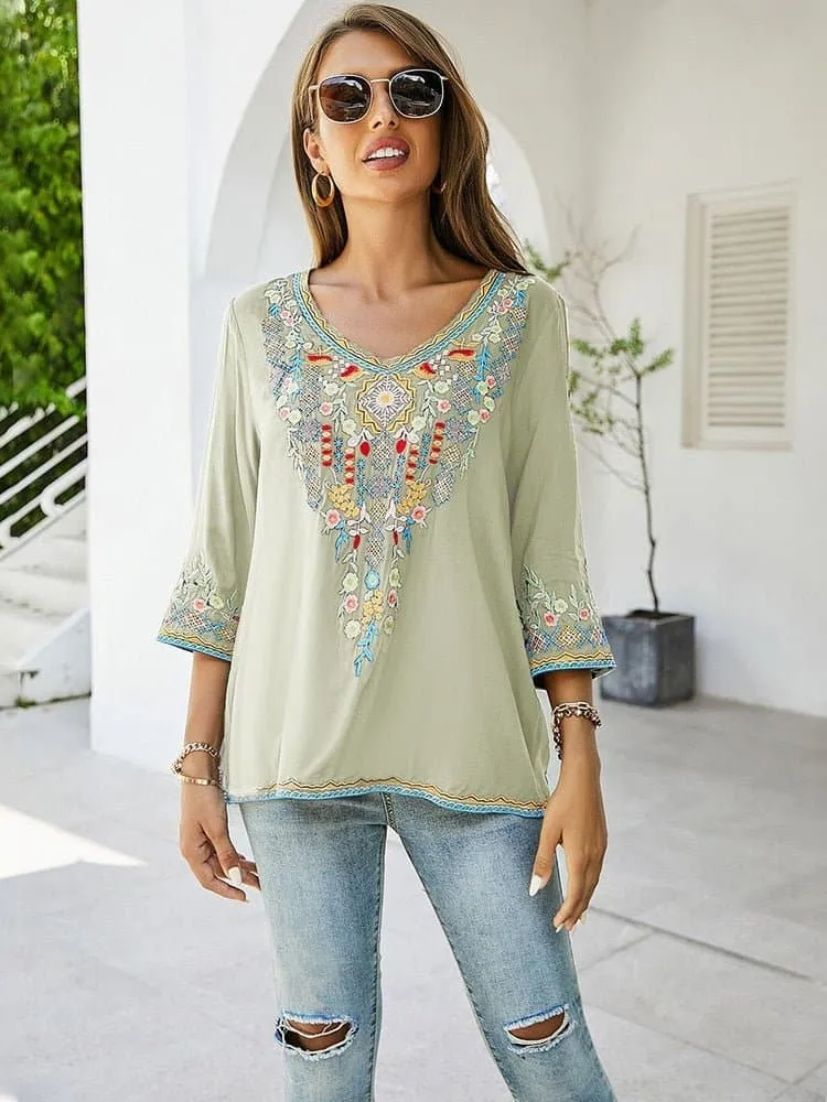 Floral Embroidery Mexican Blouse with Vibrant Floral Pattern and Stylish Design