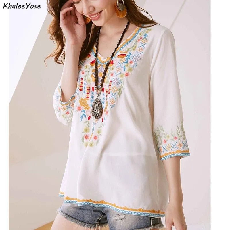 Floral Embroidery Mexican Blouse with Vibrant Floral Pattern and Stylish Design