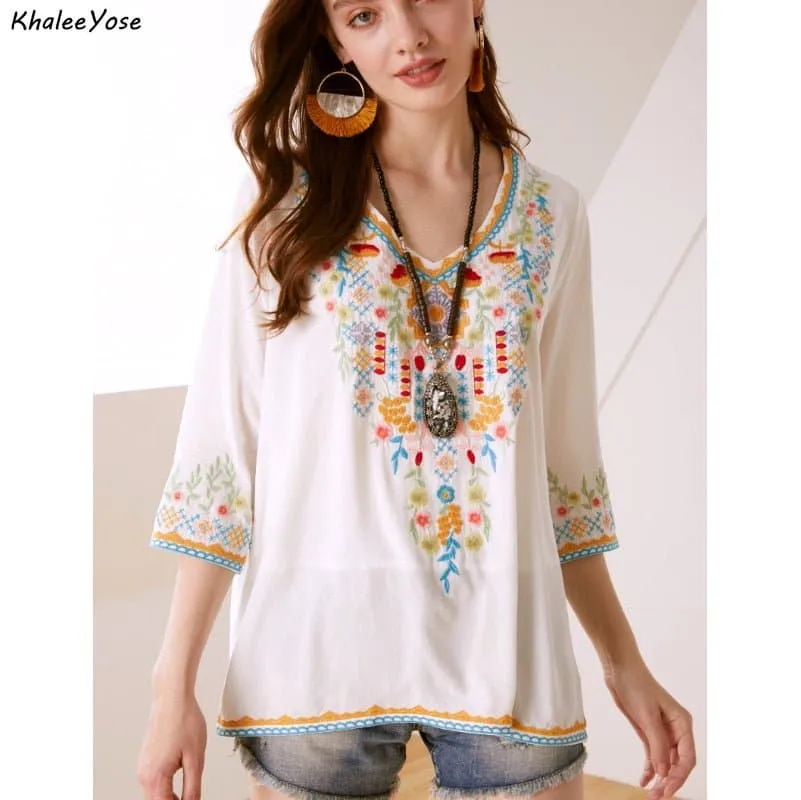 Floral Embroidery Mexican Blouse with Vibrant Floral Pattern and Stylish Design