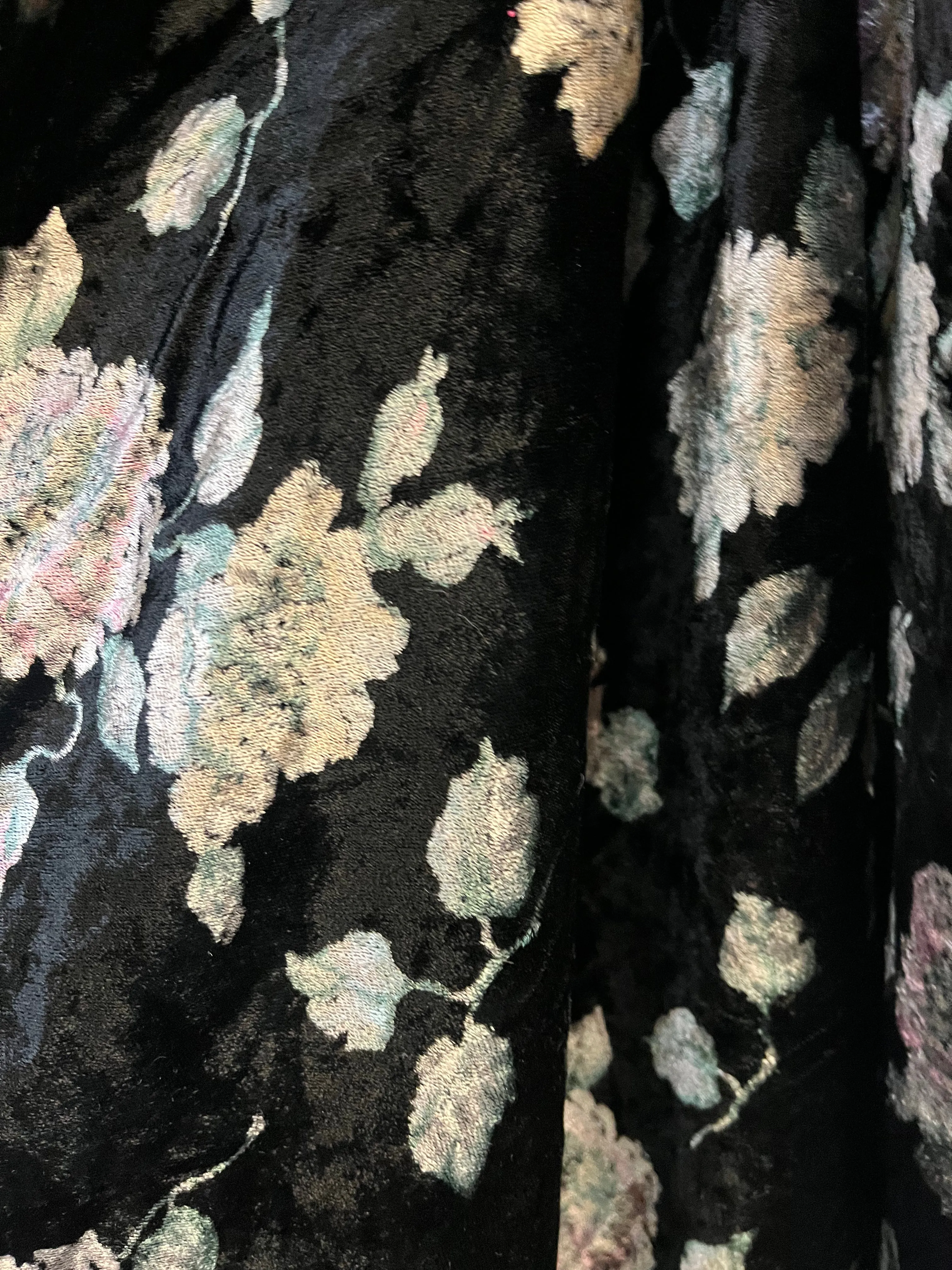 Floral Printed Rayon Velvet - Black, Pink, Green