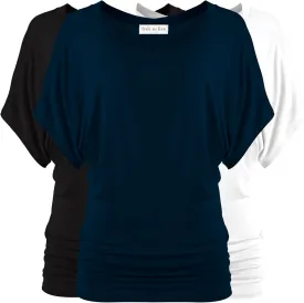 Free to Live 3 Pack Dolman Sleeve Tunic Dressy Business Casual Tops for Women Short Sleeve Shirts Work Outfits Travel Clothes