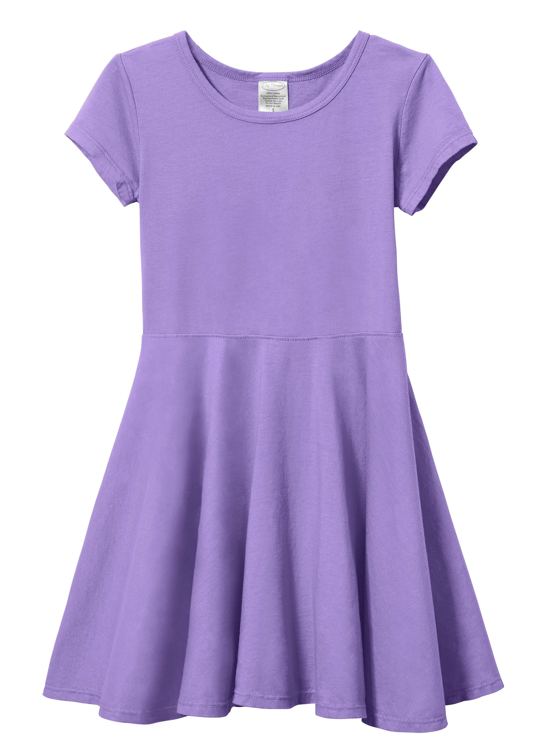 Girls Soft Cotton Jersey Short Sleeve Twirly Dress | Deep Purple