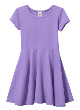 Girls Soft Cotton Jersey Short Sleeve Twirly Dress | Deep Purple