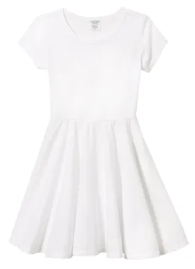 Girls Soft Cotton Jersey Short Sleeve Twirly Dress | White