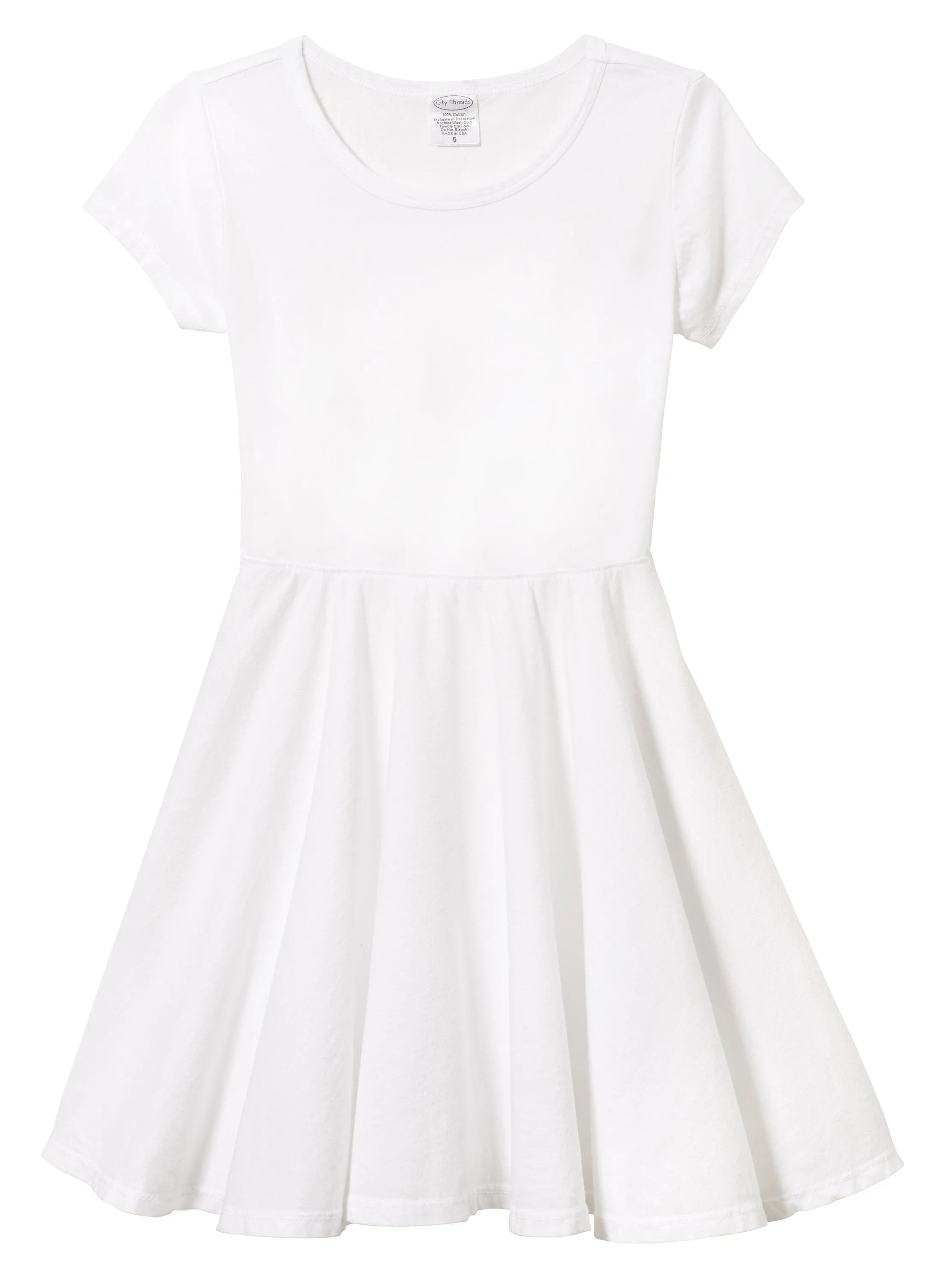 Girls Soft Cotton Jersey Short Sleeve Twirly Dress | White
