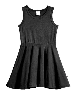 Girls Soft Cotton Jersey Twirly Tank Dress  | Black