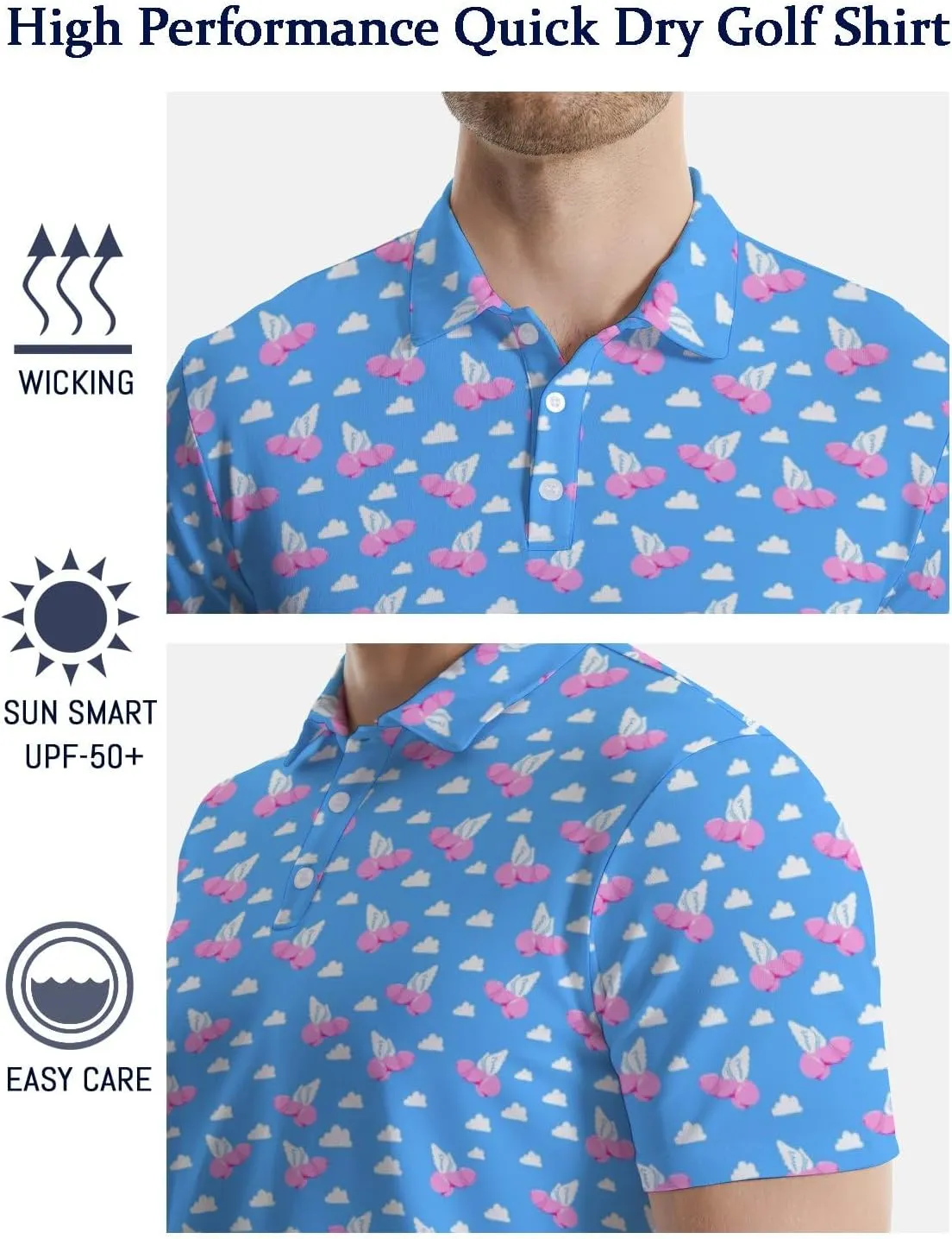 Golf Shirts for Men Funny Golf Polo Shirts Short Sleeve Polo Shirts Moisture Wicking Performance Golf Outfits