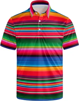 Golf Shirts for Men Printed Quick Dry Short Sleeve Performance Polo Shirts Moisture Wicking Collared Tennis T-Shirt