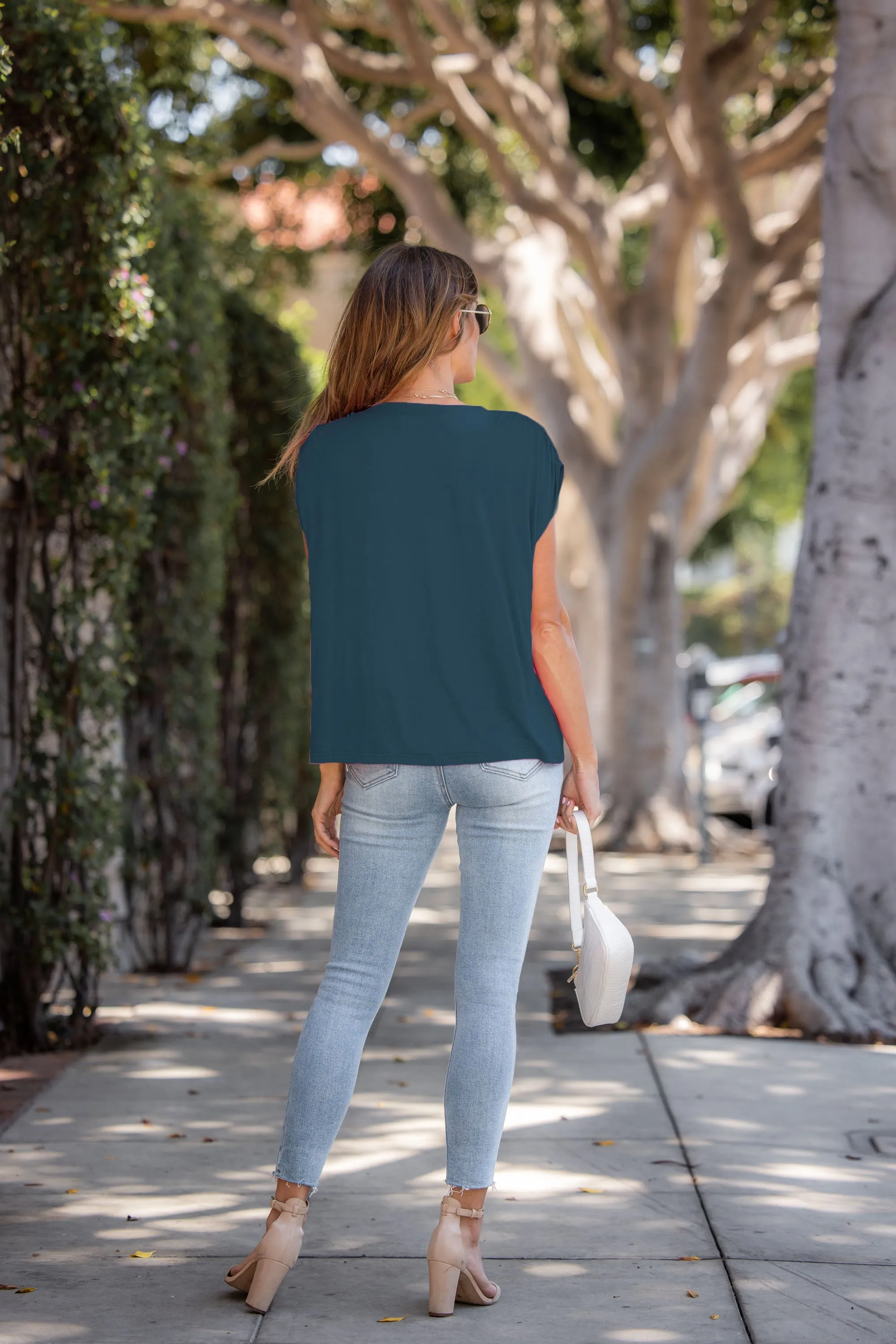 Green Rouge Ruched Shoulder Top