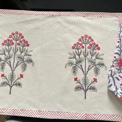 India Floral Print, 100% Cotton, Placemats for Dining Table,  Wedding,  White, Pink, Green Combo, Christmas Decor, Holiday Party Decor