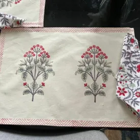 India Floral Print, 100% Cotton, Placemats for Dining Table,  Wedding,  White, Pink, Green Combo, Christmas Decor, Holiday Party Decor
