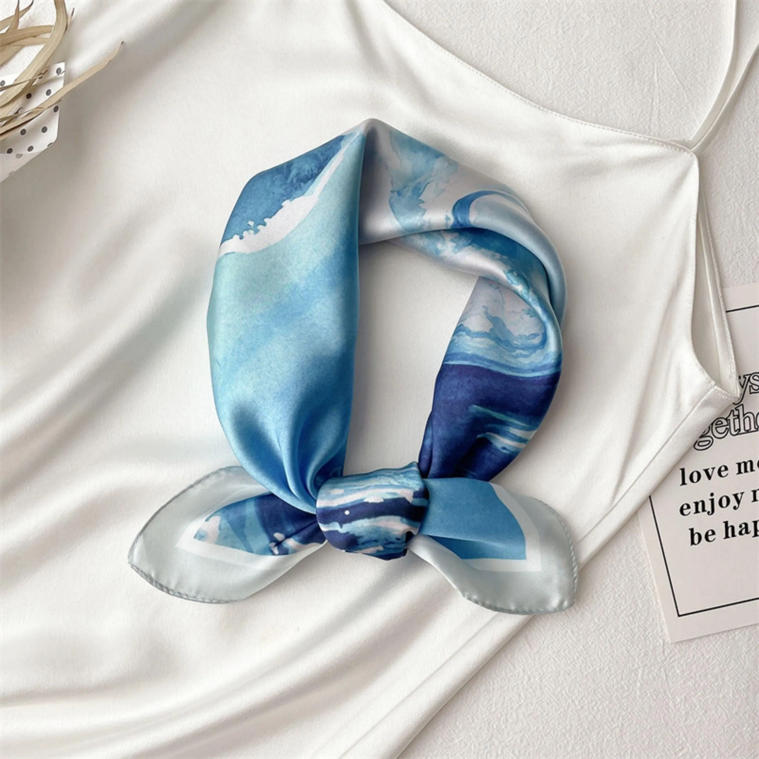 Japanese style sea wave/100% Vegan Silk Scarf/Silk head scarf/55*55cm/Silk hair scarf/Neck scarf/Silk bandana/Bag Accessory/Gift for her