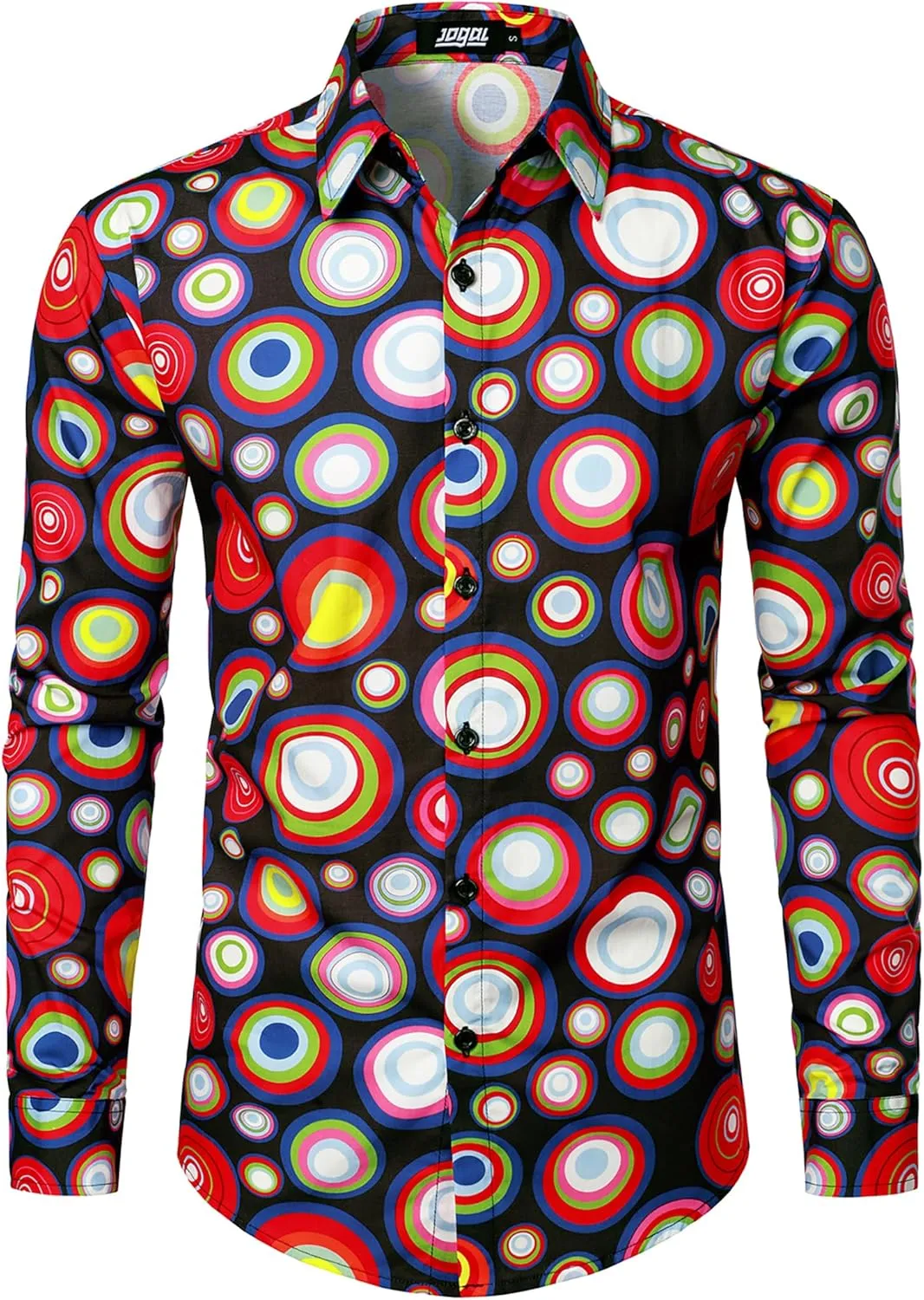 JOGAL Mens 70s Floral Dress Shirt Long Sleeve Printed Casual Button Down Shirts