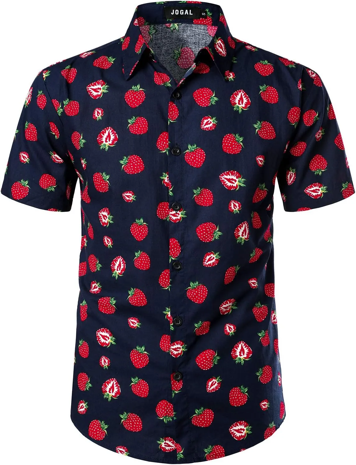 JOGAL Men's Cotton Button Down Short Sleeve Hawaiian Shirt