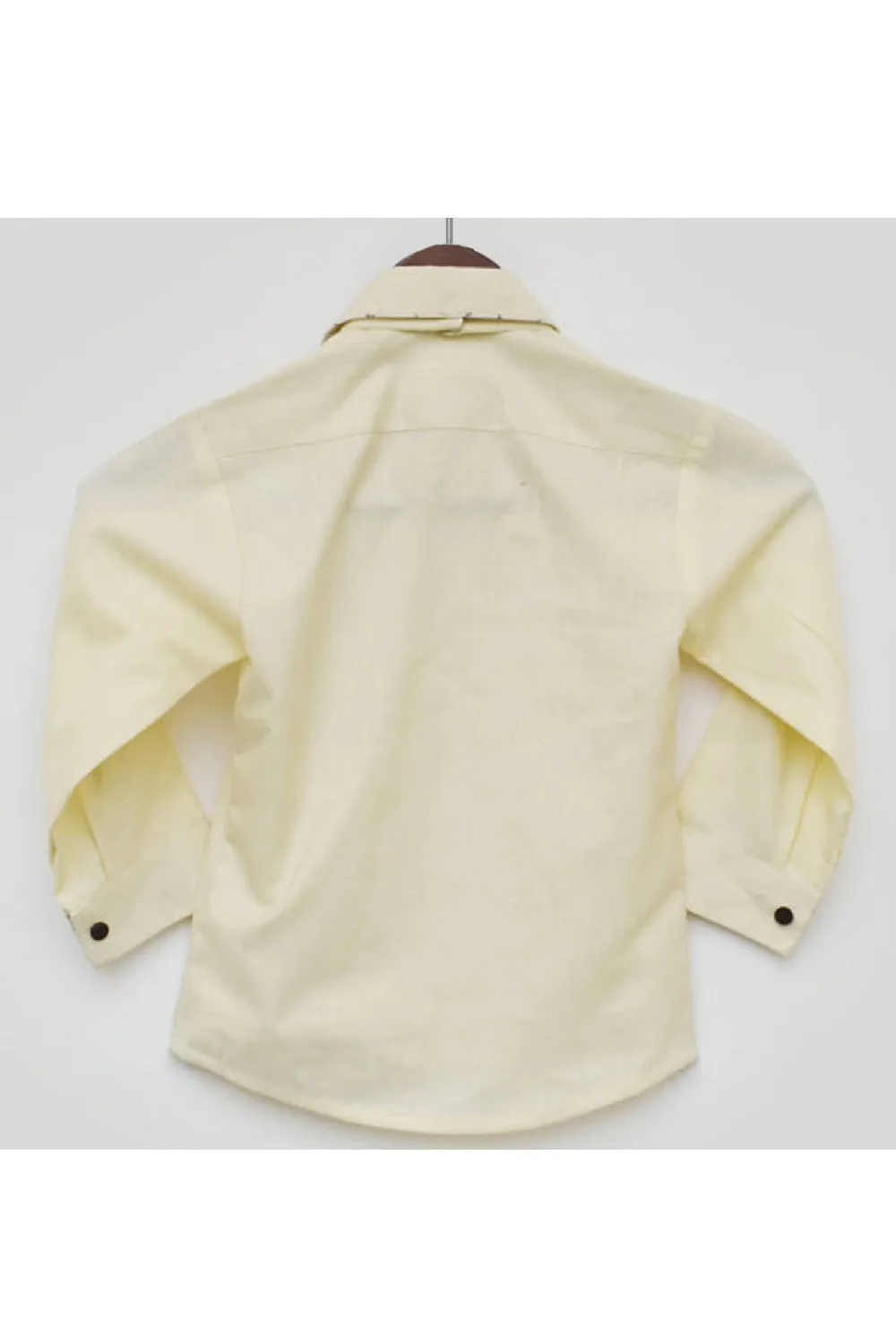 Lemon Yellow Rabbit Embroidered With Bow Tie Detailing Cotton Shirt