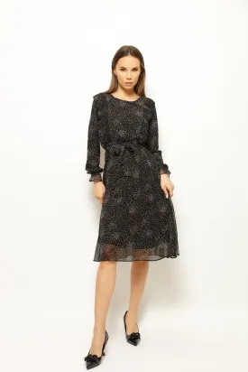 LIL FLOWER DOTS RUFFLED TIE MIDI DRESS