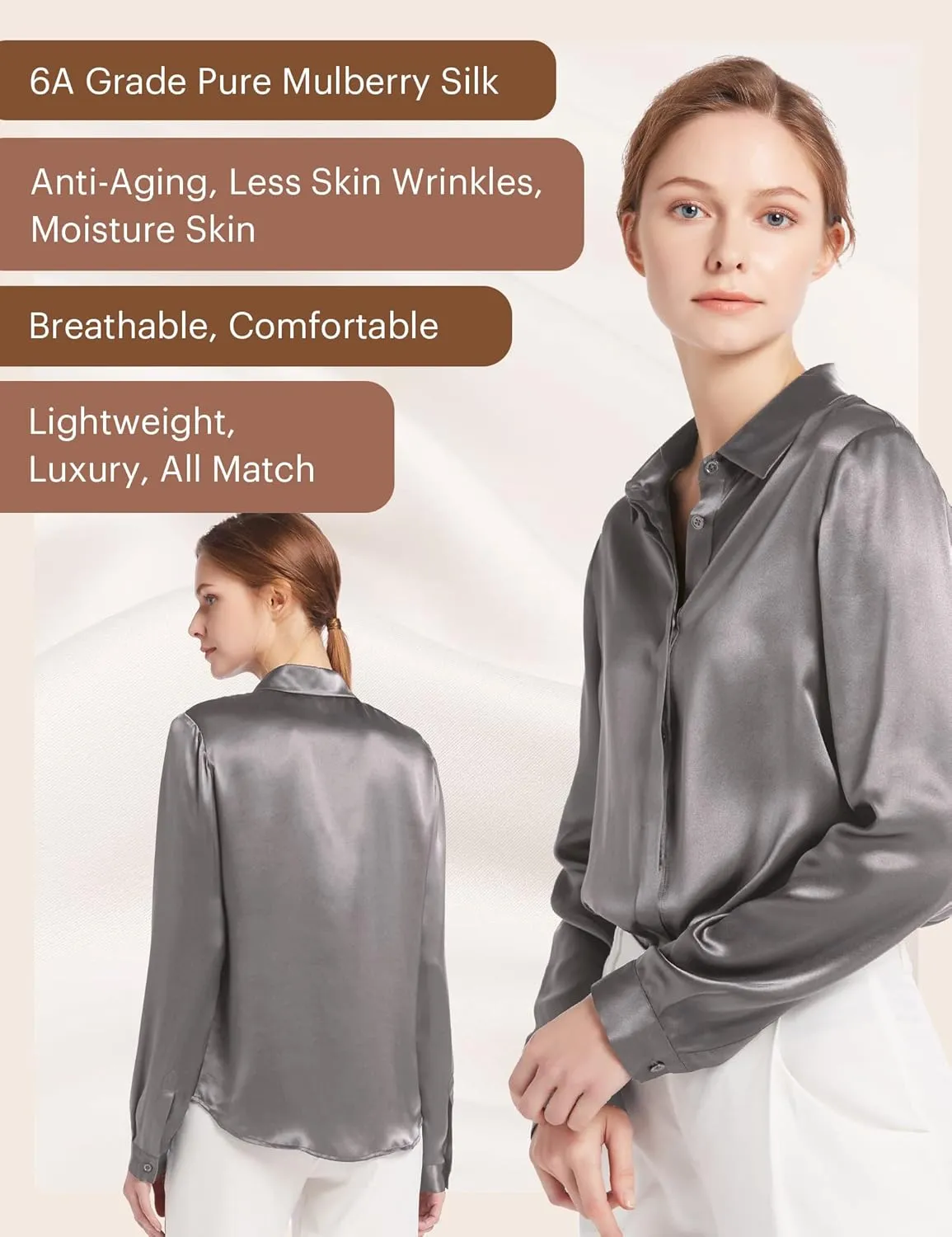 LilySilk Silk Blouse for Women 100% Pure Silk Long Sleeves Cool Smooth Tops