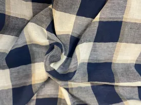 Linen -Classy Italian Printed Plaid Navy/Beige/Cream/Light Blue