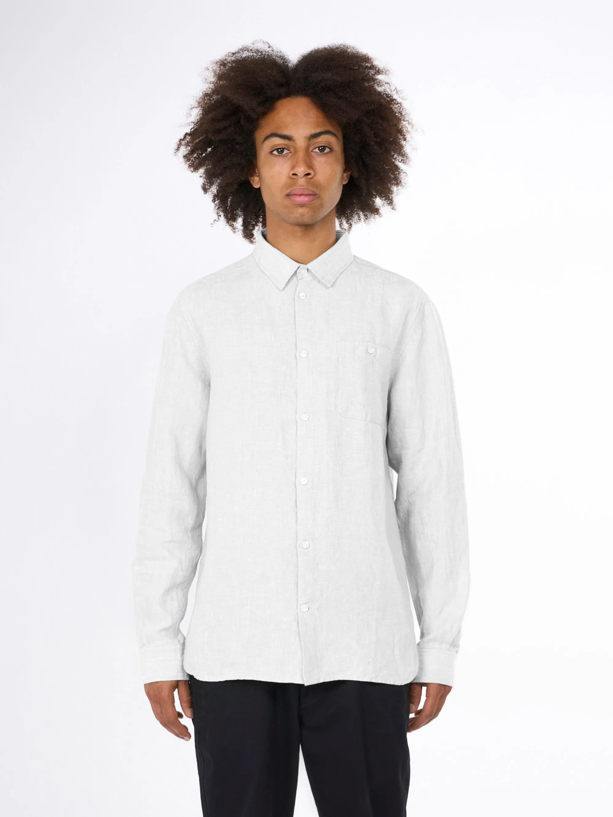 Linen custom fit LS shirt - Bright White