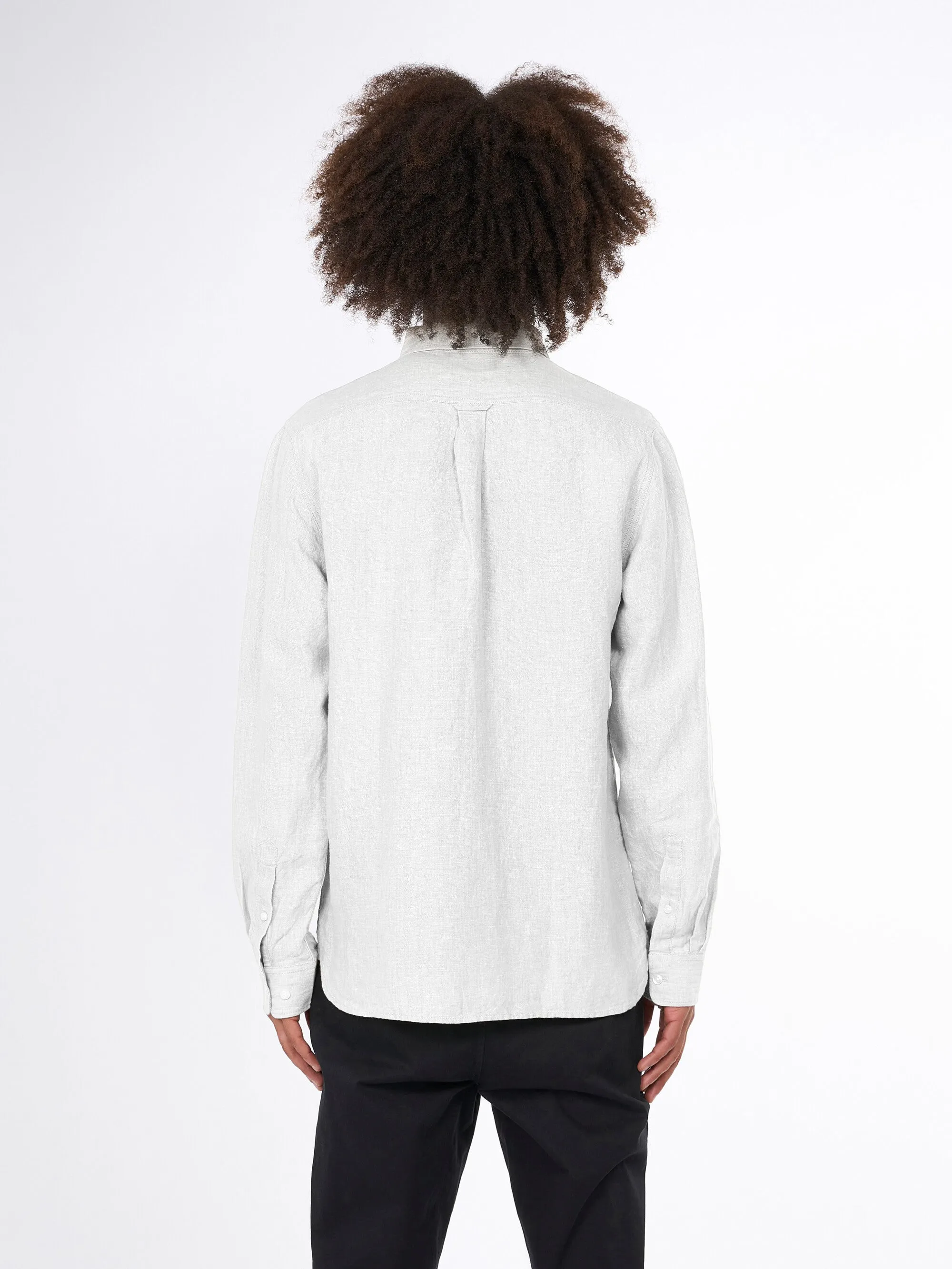 Linen custom fit LS shirt - Bright White