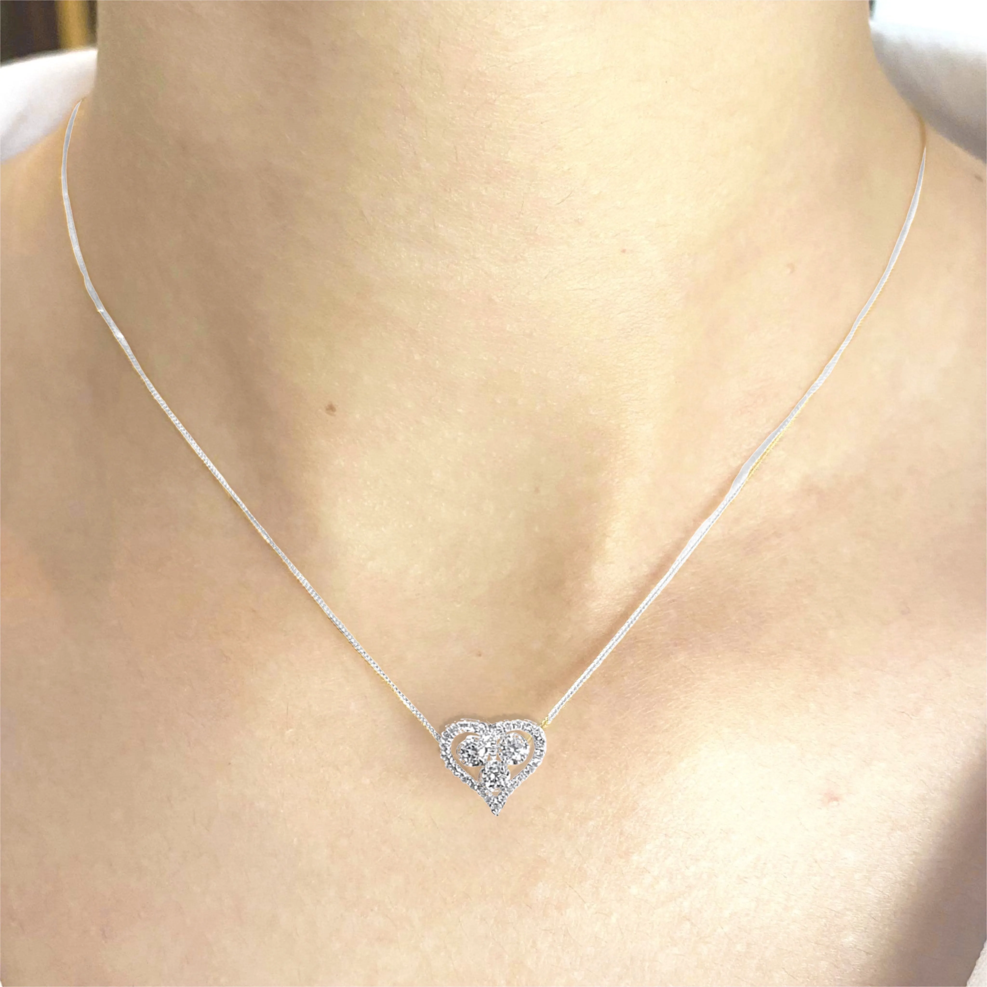 #LVNA2024 | Classic Trinity Heart Halo Diamond Necklace in 18kt White Gold Foxtail Chain 18”
