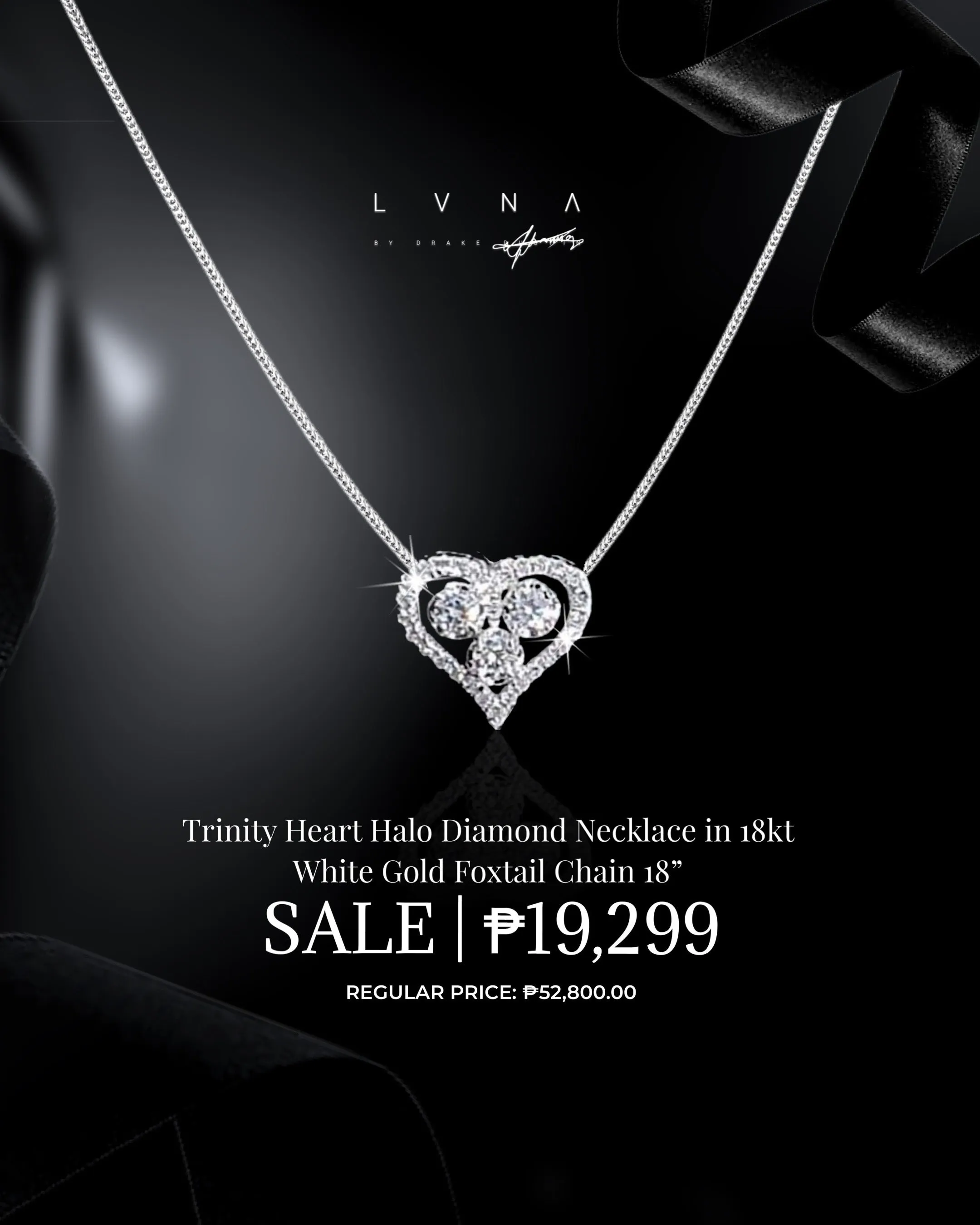 #LVNA2024 | Classic Trinity Heart Halo Diamond Necklace in 18kt White Gold Foxtail Chain 18”
